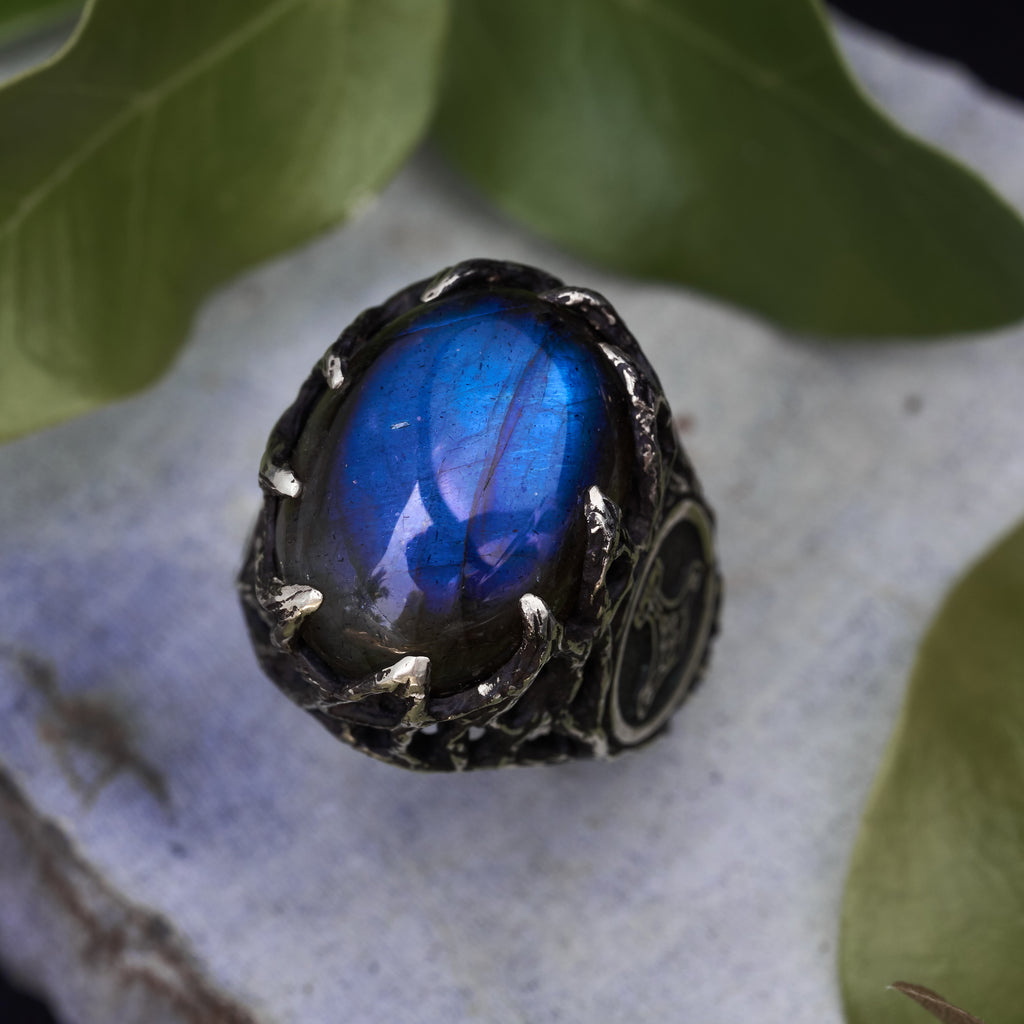 Mens Labradorite Ring "Thor's hammer"
