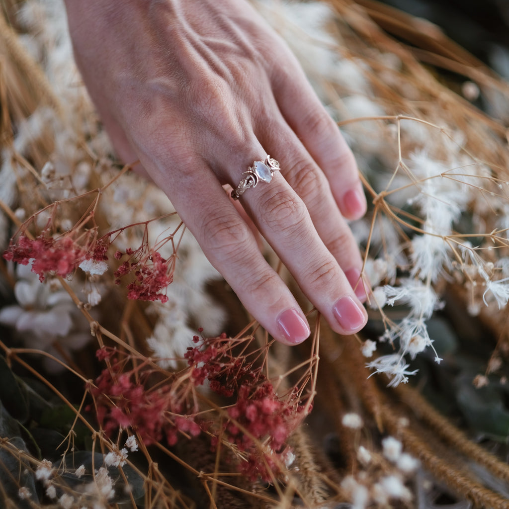 Gold Triple Moon Moonstone Ring Soma by BlackTreeLab