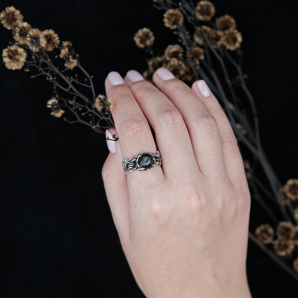 Diopside Engagement Ring “Noir” by BlackTreeLab