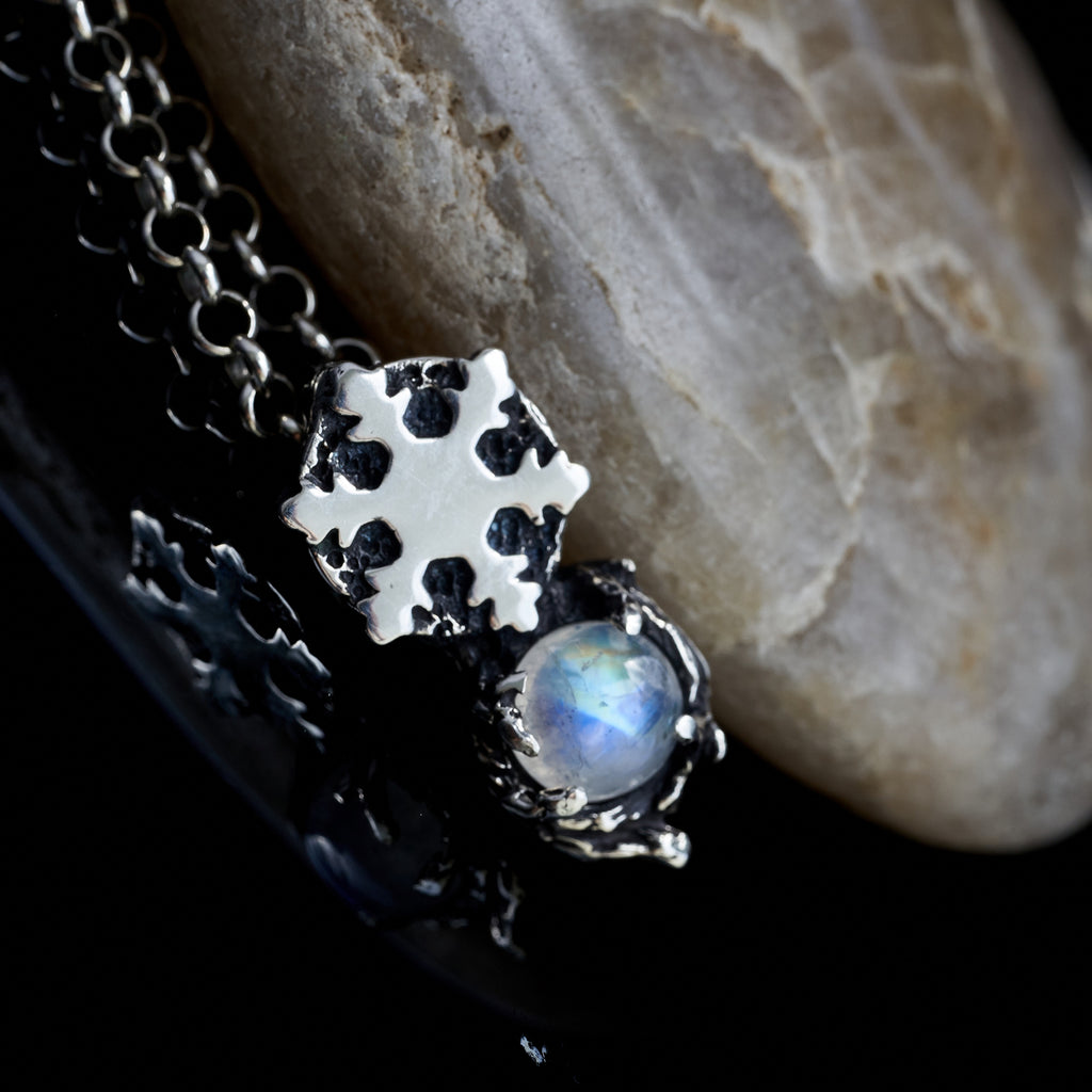 Blackened Silver Moonstone Pendant "Snowflake"