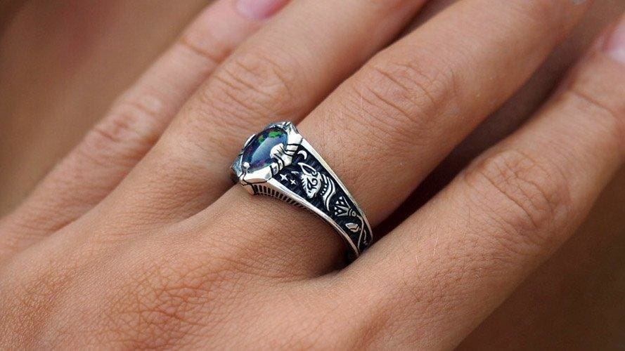 Boulder Fire Opal Ring "Egypt Tale" - blacktreelab