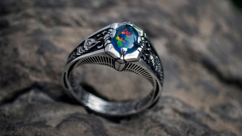 Boulder Fire Opal Ring "Egypt Tale" - blacktreelab