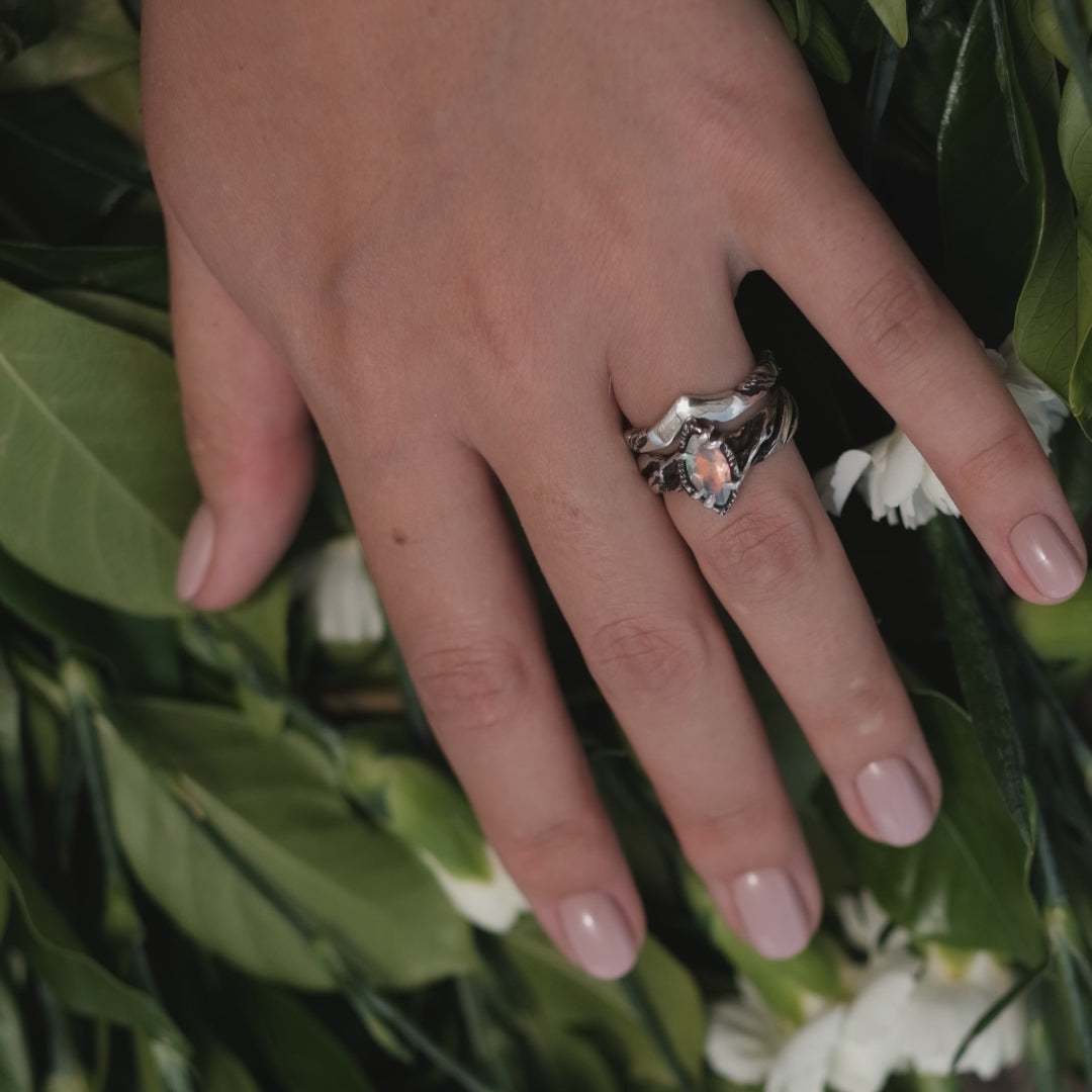 Engagement Fire Opal Ring Set of 2 