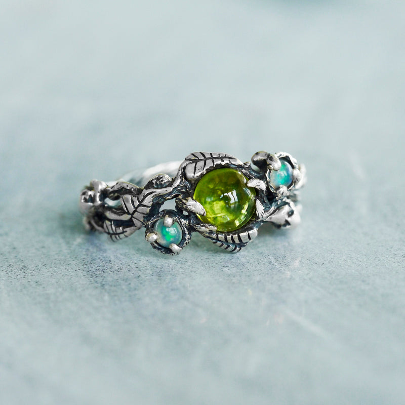 Peridot Ring with Opals