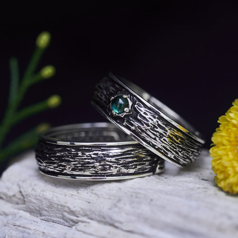 Set of male and female Sterling Silver engagement rings "Moss"