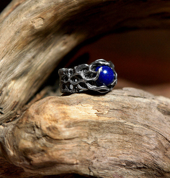 Men's Sterling Silver Lapis Lazuli Twig ring 