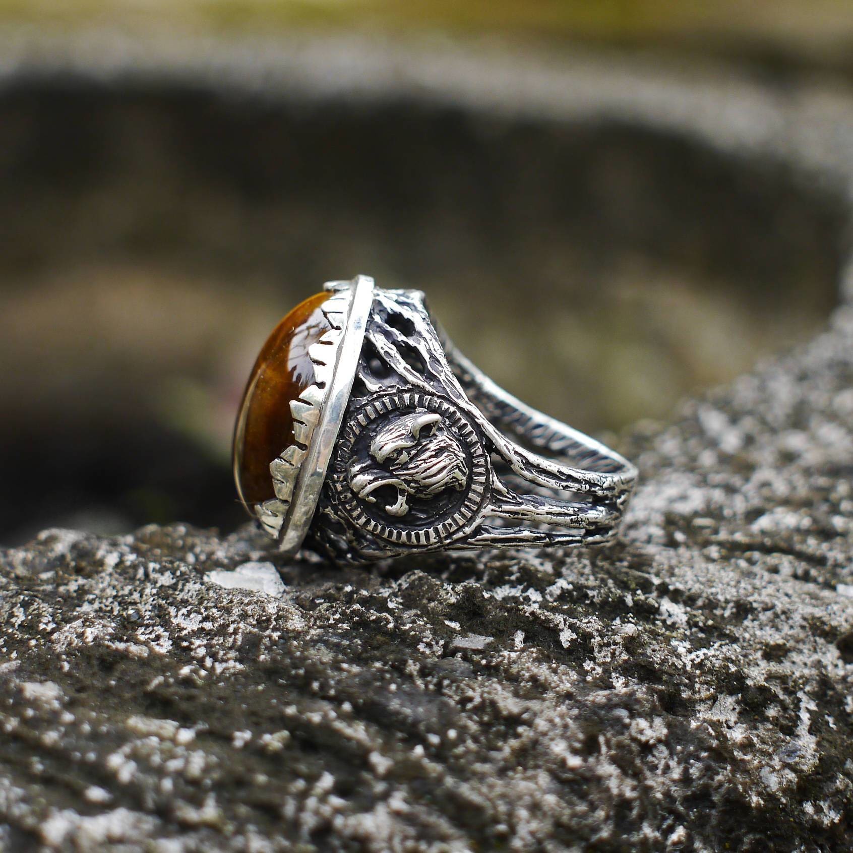 Men's 925 Sterling Silver Tiger's Eye Ring 