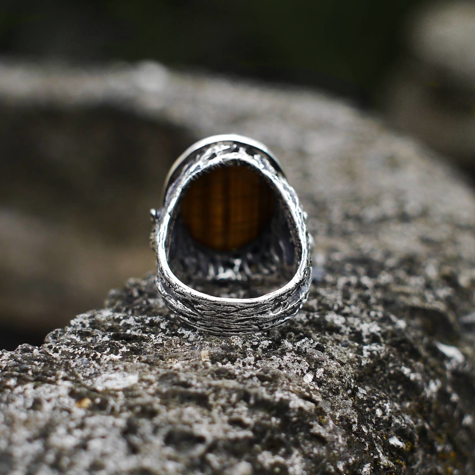 Men's 925 Sterling Silver Tiger's Eye Ring 