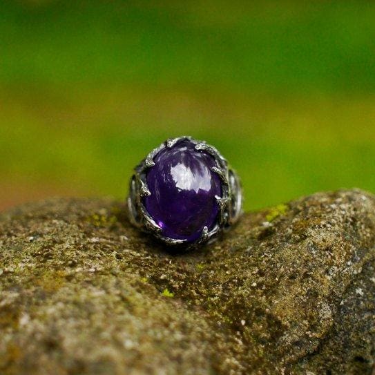 Mens Sterling Silver Amethyst Ring "Thor's Hammer" - blacktreelab