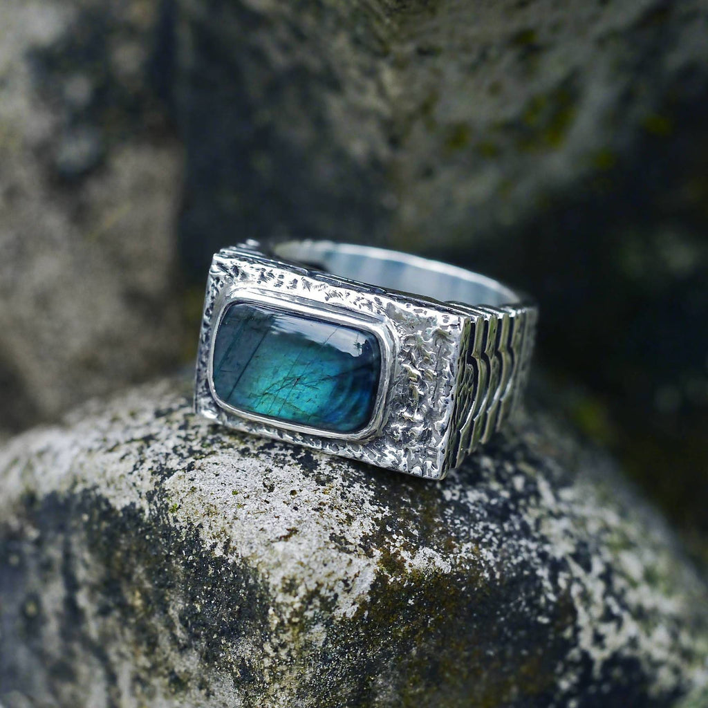 Mens Sterling Silver Labradorite Ring