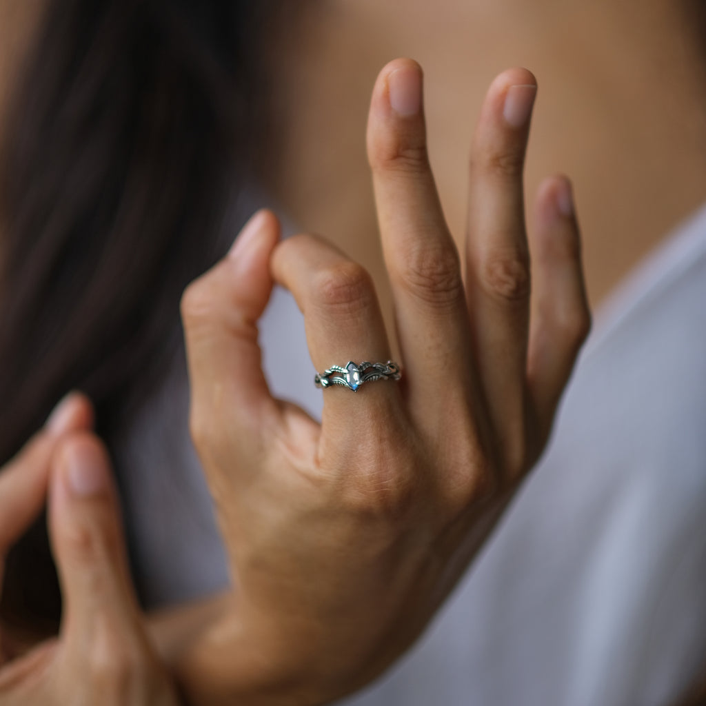Moonstone Engagement Ring "Crystal" mudra hand