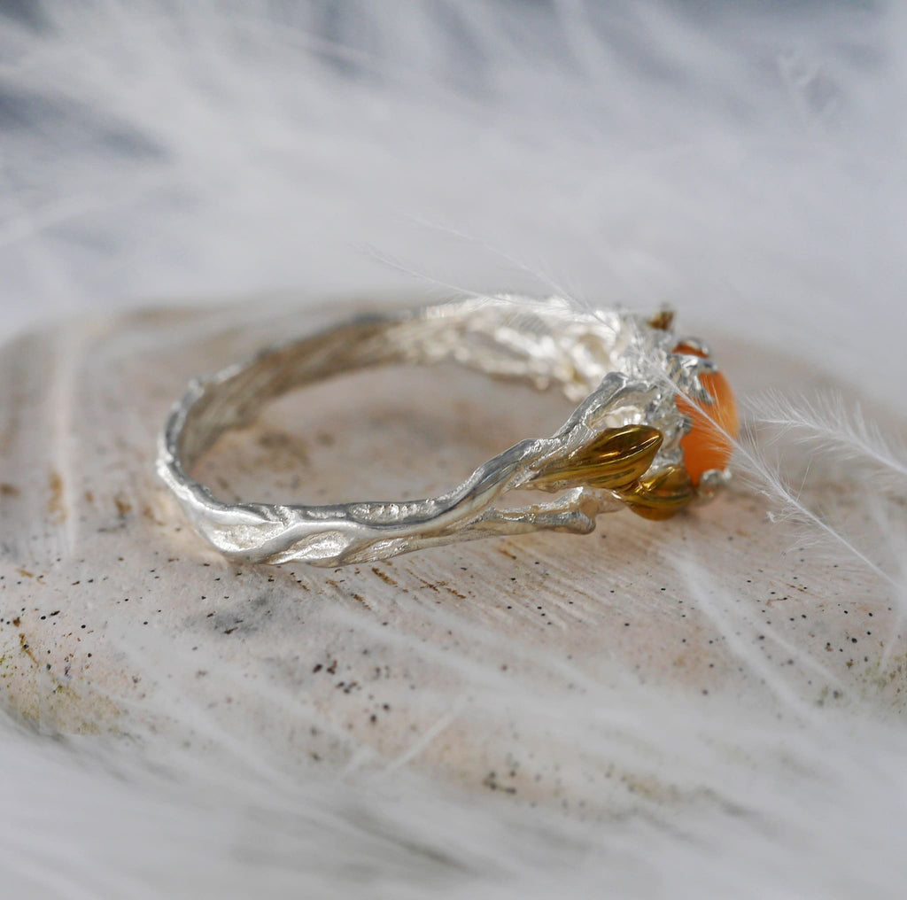Peach Moonstone Engagement Ring "Sue" - blacktreelab