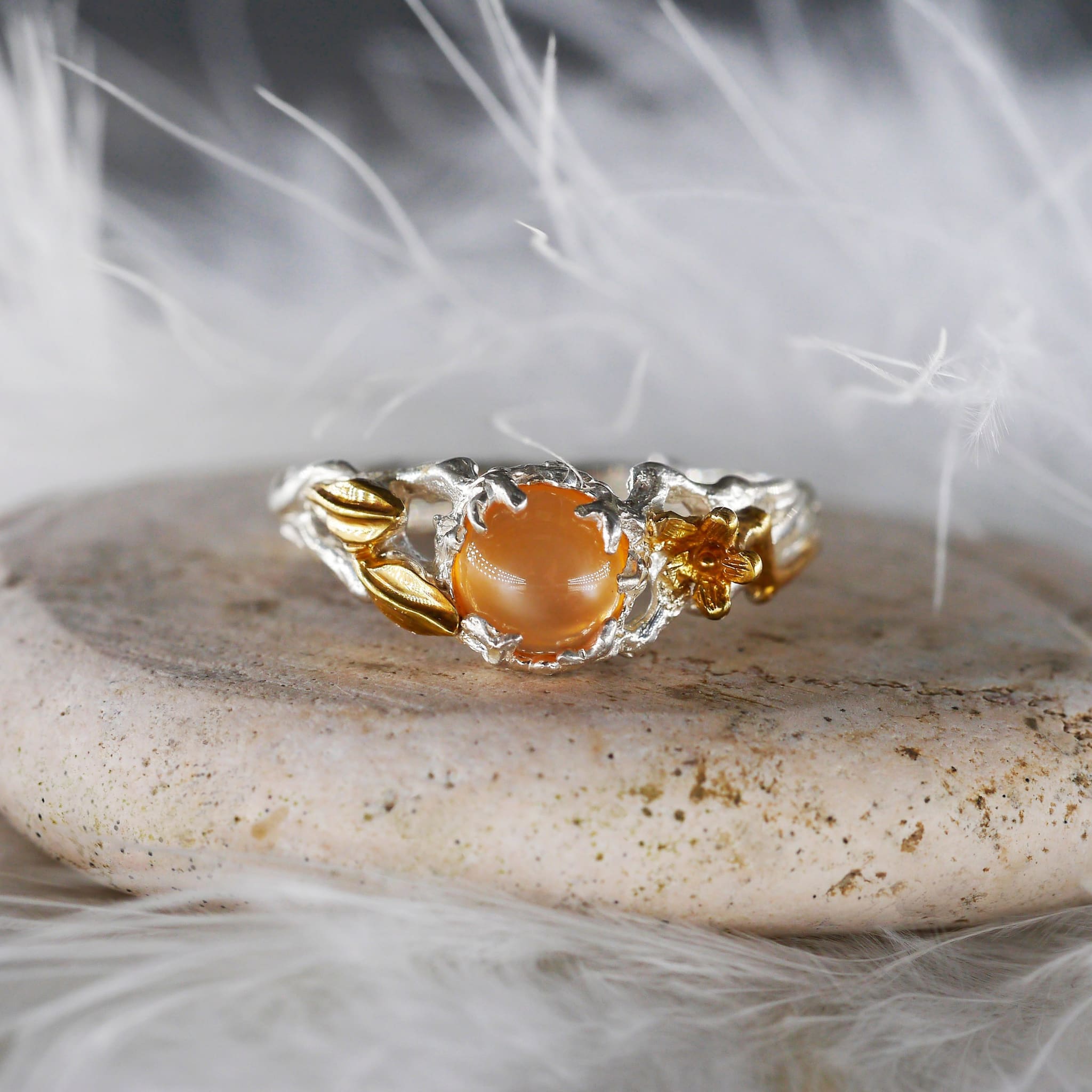 Peach Moonstone Engagement Ring 