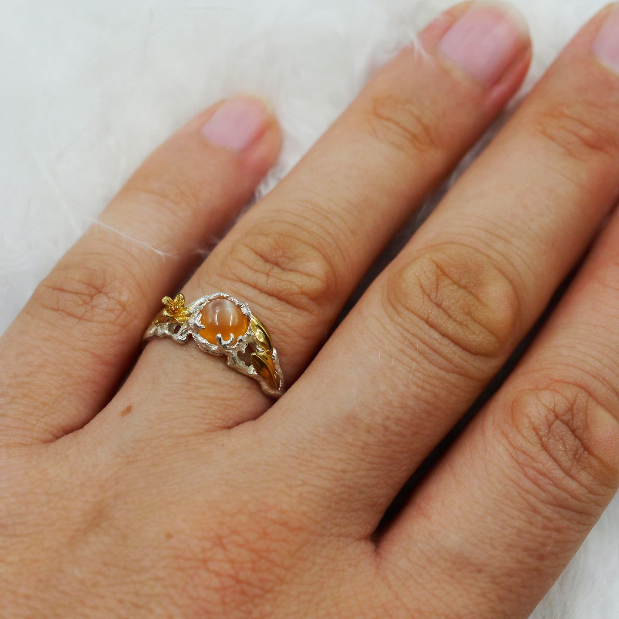 Peach Moonstone Engagement Ring 