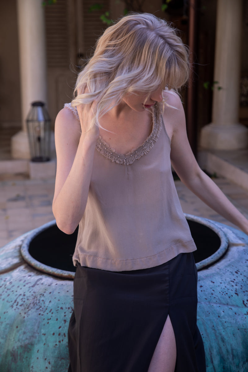 Pure Silk Semi Sheer Top in Hazy Lavender