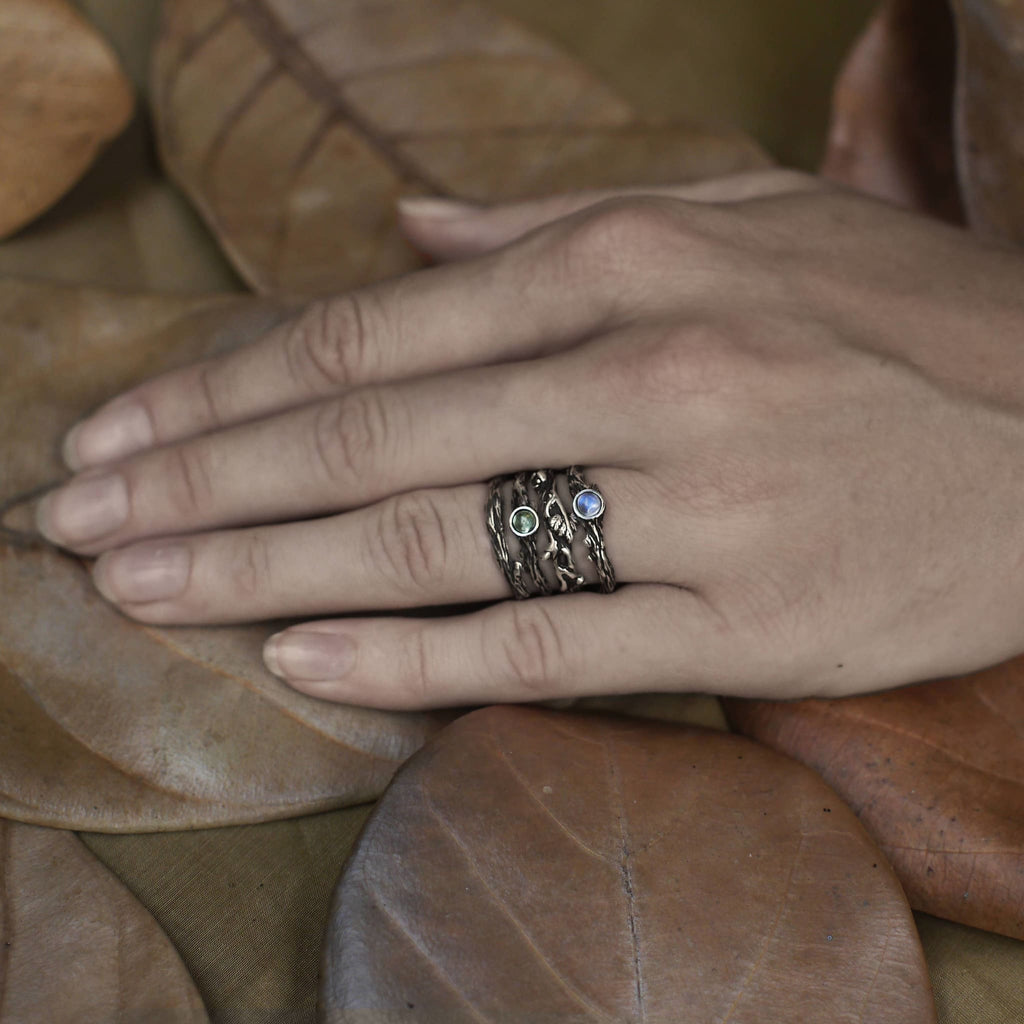 Set of 2 Moonstone ring "Dew" and ring "Mio" - blacktreelab