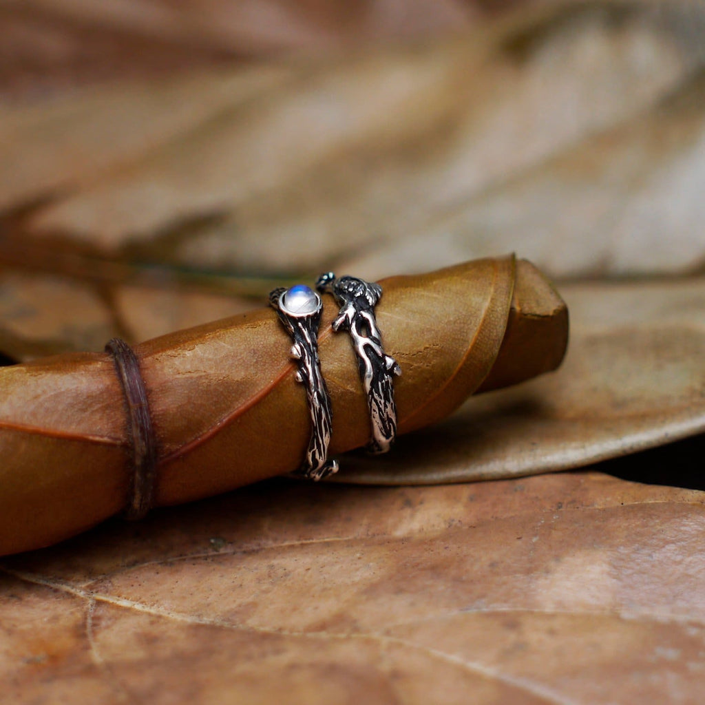 Set of 2 Moonstone ring "Dew" and ring "Mio" - blacktreelab