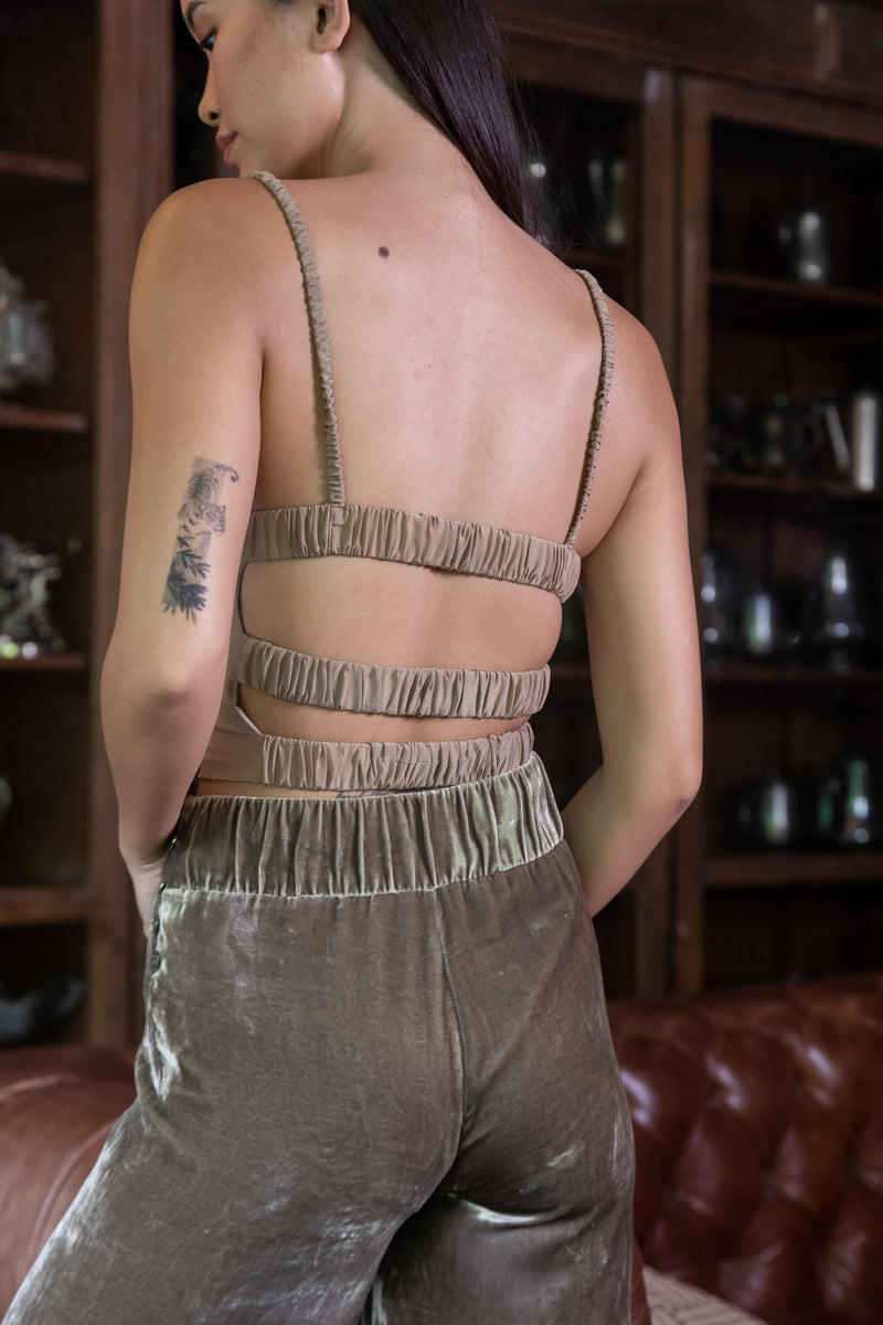 Pure Silk Corset Crop Top in Cappuccino by BlackTreeLabel - backside