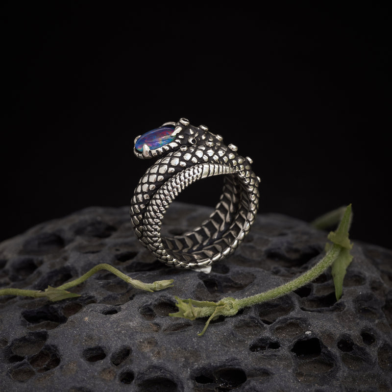 Snake Ring "Cosmosnake" with Boulder Fire Opal