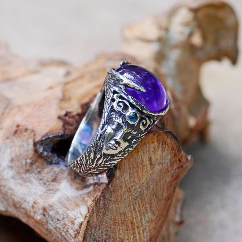 Sterling Silver Amethyst Ring with Aquamarines "Aurora" - blacktreelab
