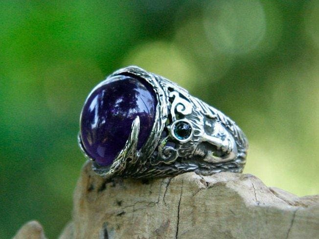 Sterling Silver Amethyst Ring with Aquamarines "Aurora" - blacktreelab