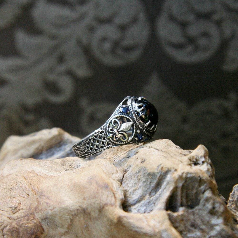 Sterling Silver Garnet Engagement Ring with Blue Sapphire 