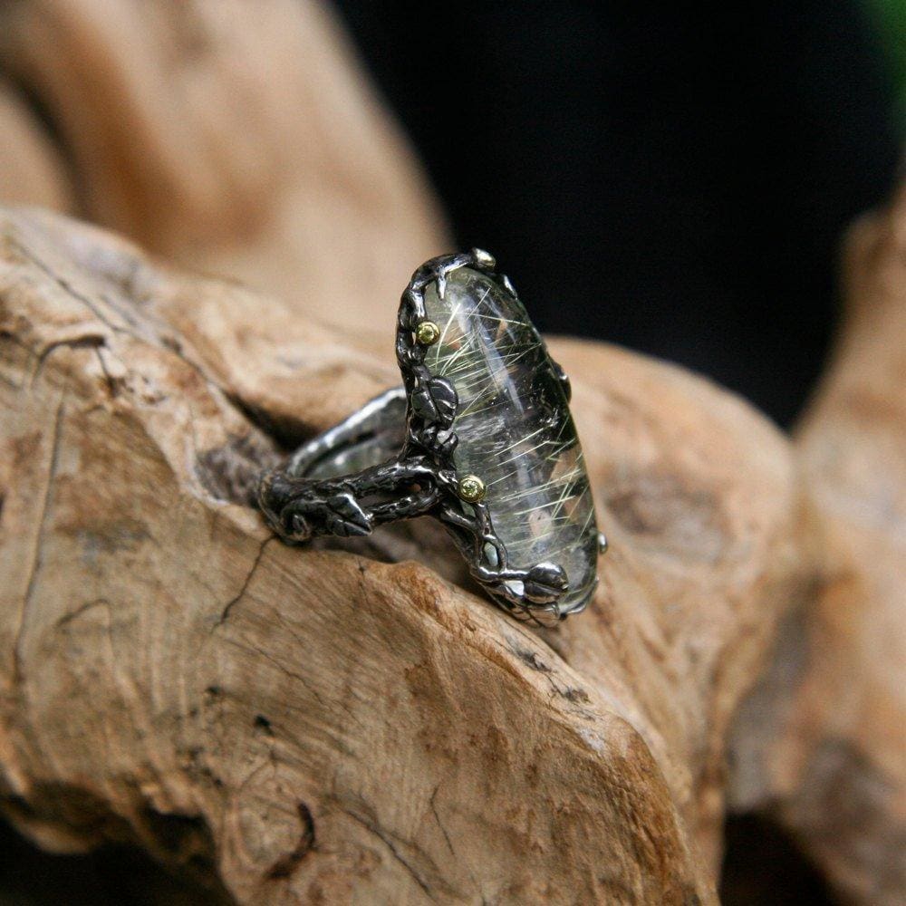 Sterling Silver Golden Rutilated Quartz Ring 