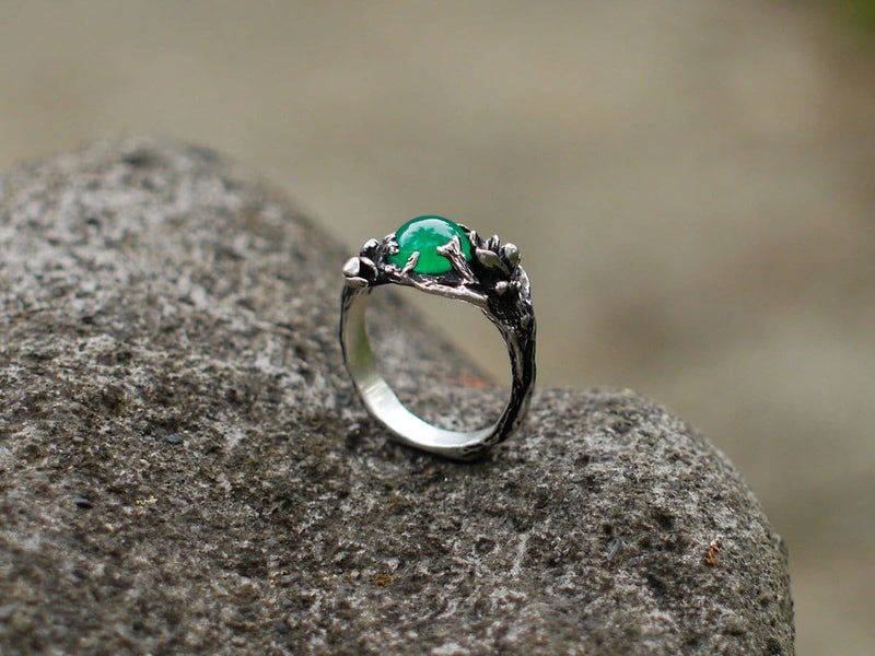 Sterling Silver Green Agate Ring "Fay" - blacktreelab