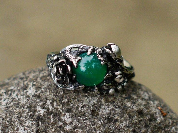 Sterling Silver Green Agate Ring "Fay" - blacktreelab