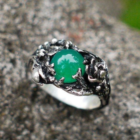Sterling Silver Green Agate Ring "Fay" - blacktreelab