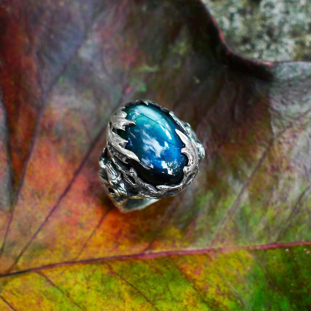 Sterling Silver Labradorite Ring "Amazonia" with 2 Ruby - blacktreelab