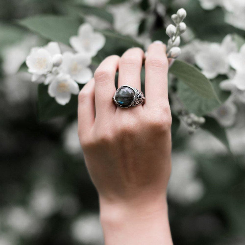 Sterling Silver Labradorite Ring with Aquamarines "Aurora" - blacktreelab