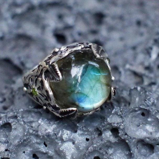 Sterling Silver Labradorite Ring with Yellow Sapphire "Flower Tribe" - blacktreelab