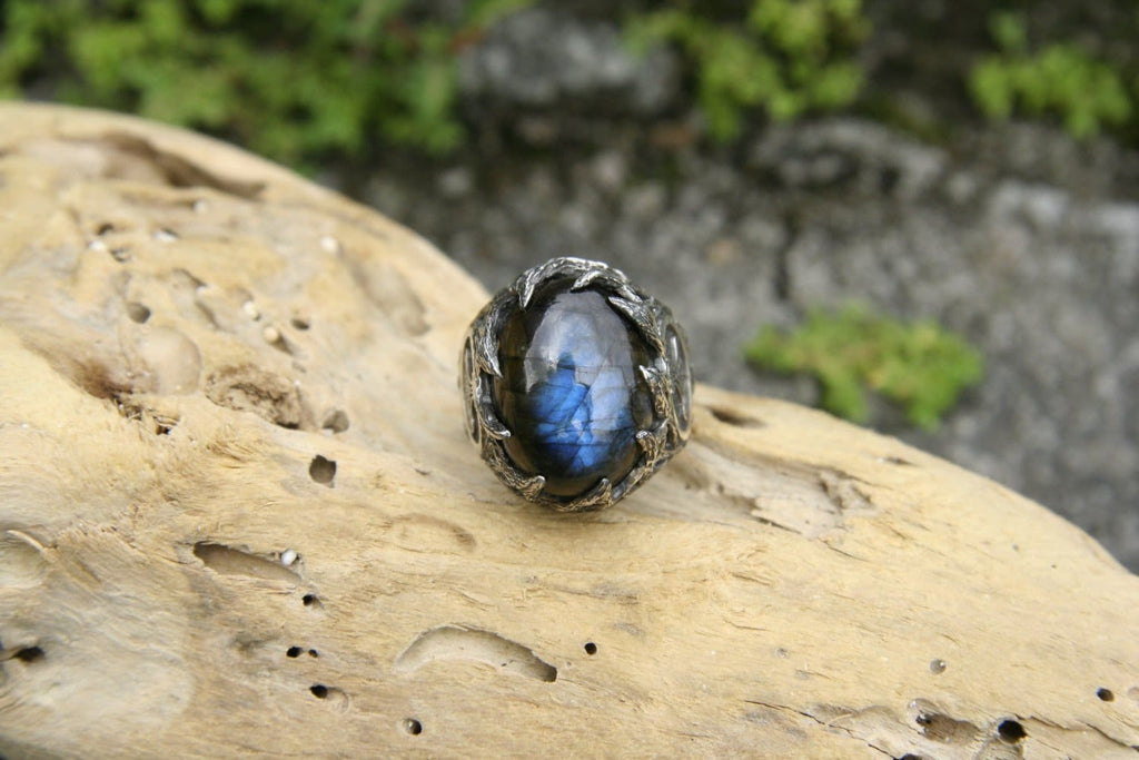 Sterling Silver Mens Labradorite Ring "Thor's Hammer" - blacktreelab