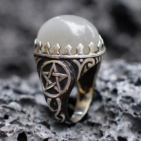 Sterling Silver "Pentagram" Ring with Natural Moonstone - blacktreelab
