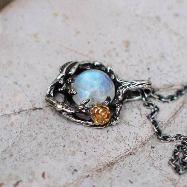 Sterling Silver Rainbow Moonstone Pendant "Cleo" - blacktreelab