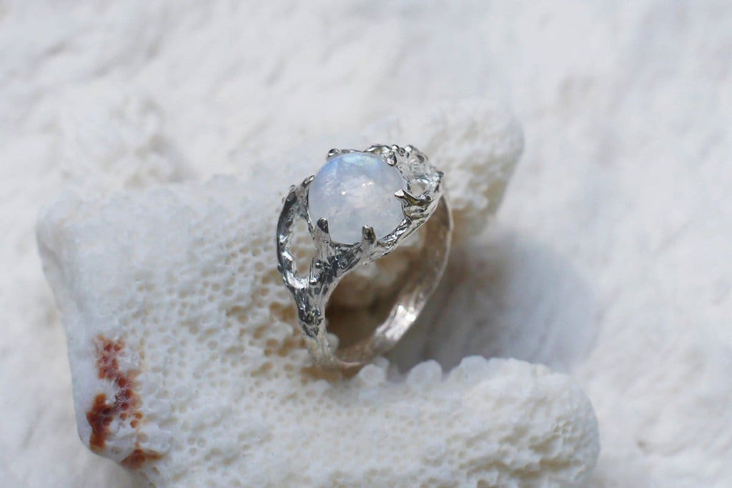 Sterling Silver Rainbow Moonstone Ring "Ariel" - blacktreelab