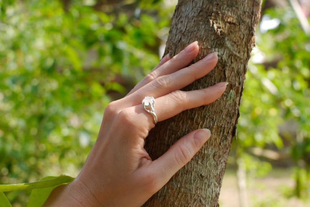 Sterling Silver Rainbow Moonstone Ring "Ariel" - blacktreelab