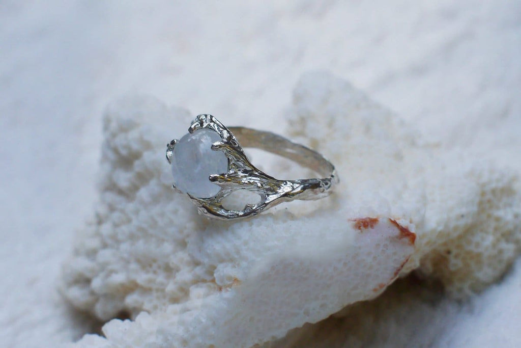 Sterling Silver Rainbow Moonstone Ring "Ariel" - blacktreelab