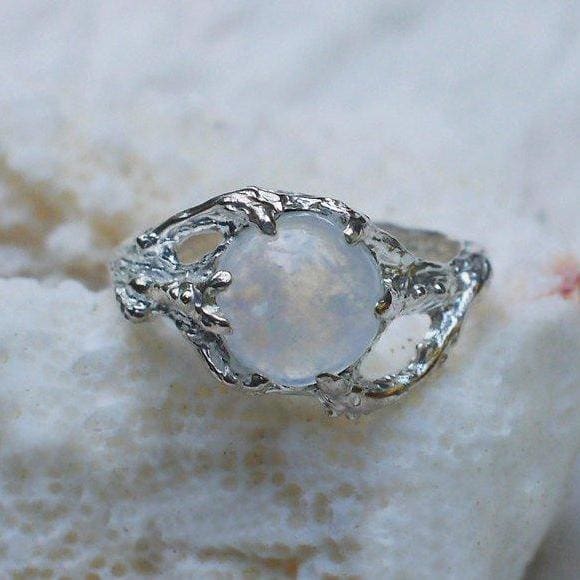 Sterling Silver Rainbow Moonstone Ring "Ariel" - blacktreelab