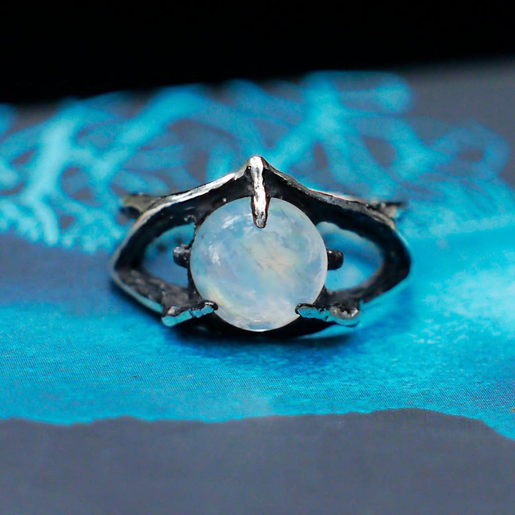 Sterling Silver Rainbow Moonstone Ring "Atlantida" - blacktreelab