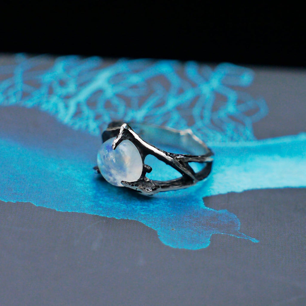 Sterling Silver Rainbow Moonstone Ring "Atlantida" - blacktreelab