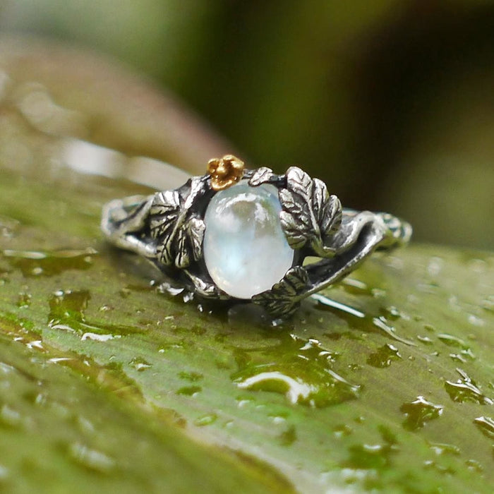 Sterling Silver Rainbow Moonstone Ring "Daisy" - blacktreelab