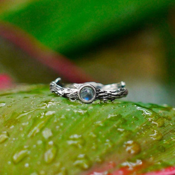Sterling Silver Rainbow Moonstone Ring "Dew" - blacktreelab