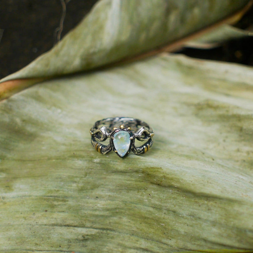Sterling Silver Rainbow Moonstone Ring "Elza" - blacktreelab