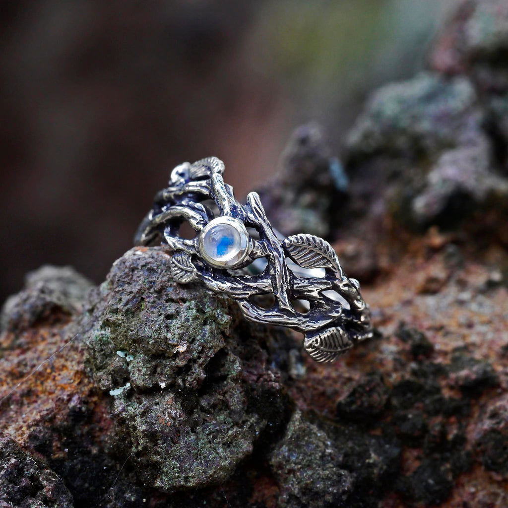 Sterling Silver Rainbow Moonstone Ring "Sienna" - blacktreelab