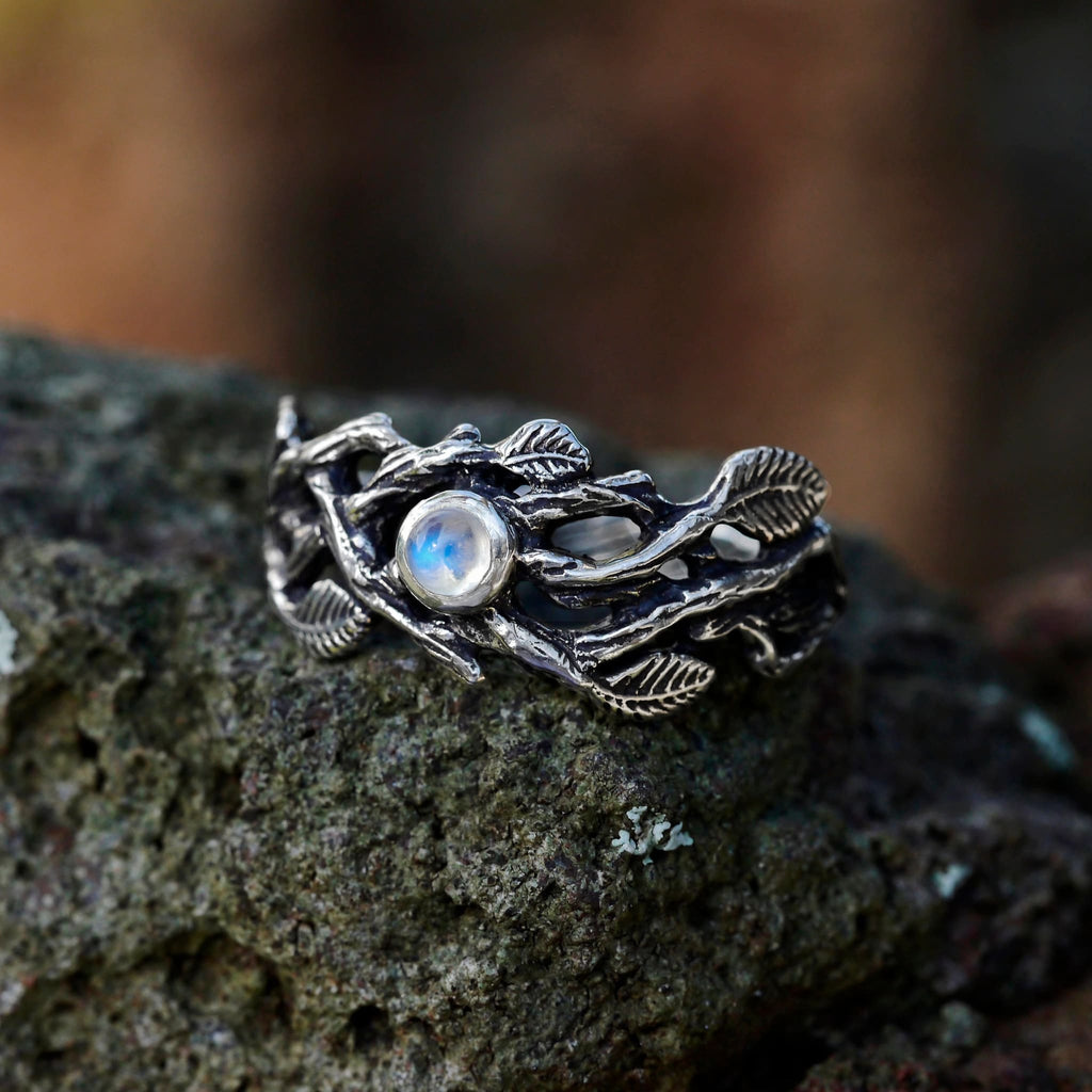 Sterling Silver Rainbow Moonstone Ring "Sienna" - blacktreelab