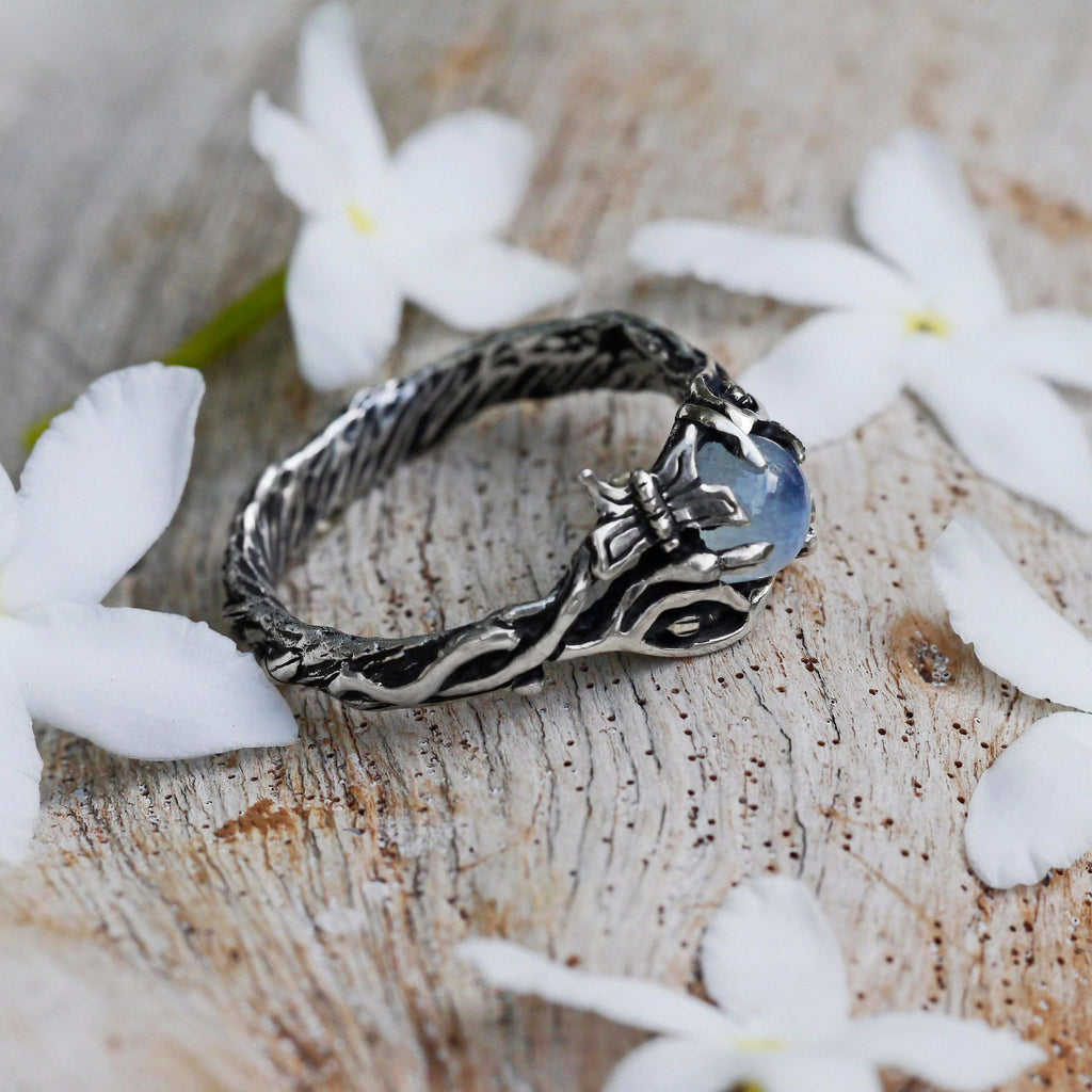 Sterling Silver Rainbow Moonstone Ring "Summer" - blacktreelab