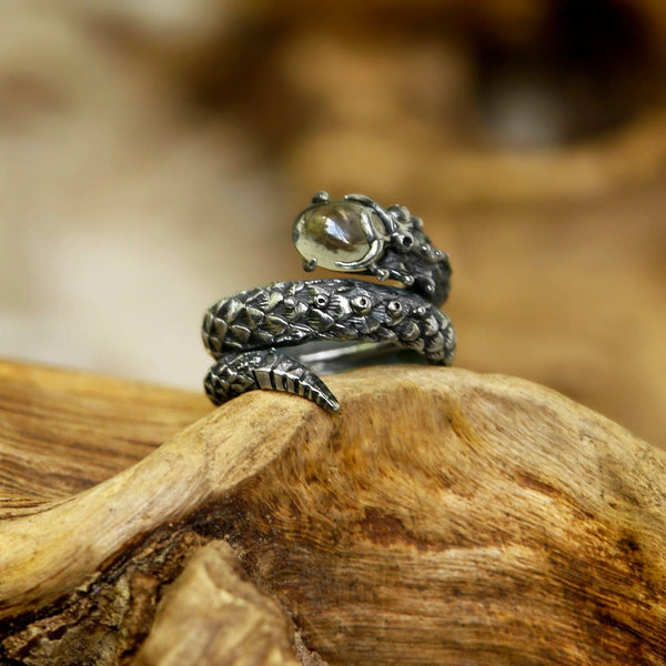 Sterling Silver Ring with Smoky Topaz "Cosmosnake" - blacktreelab