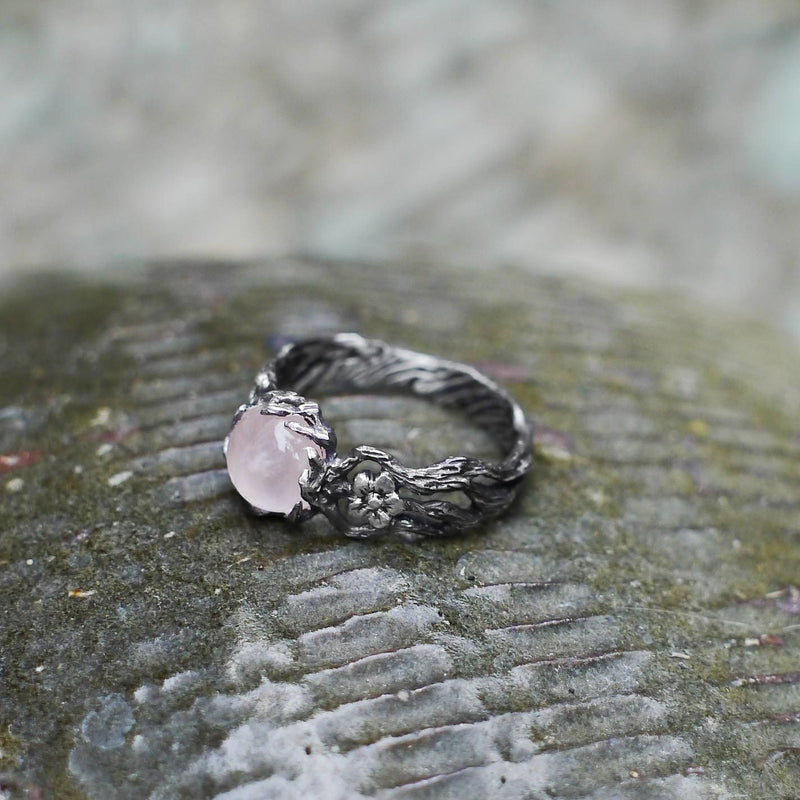 Sterling Silver Rose Quartz Ring "Fleur" - blacktreelab